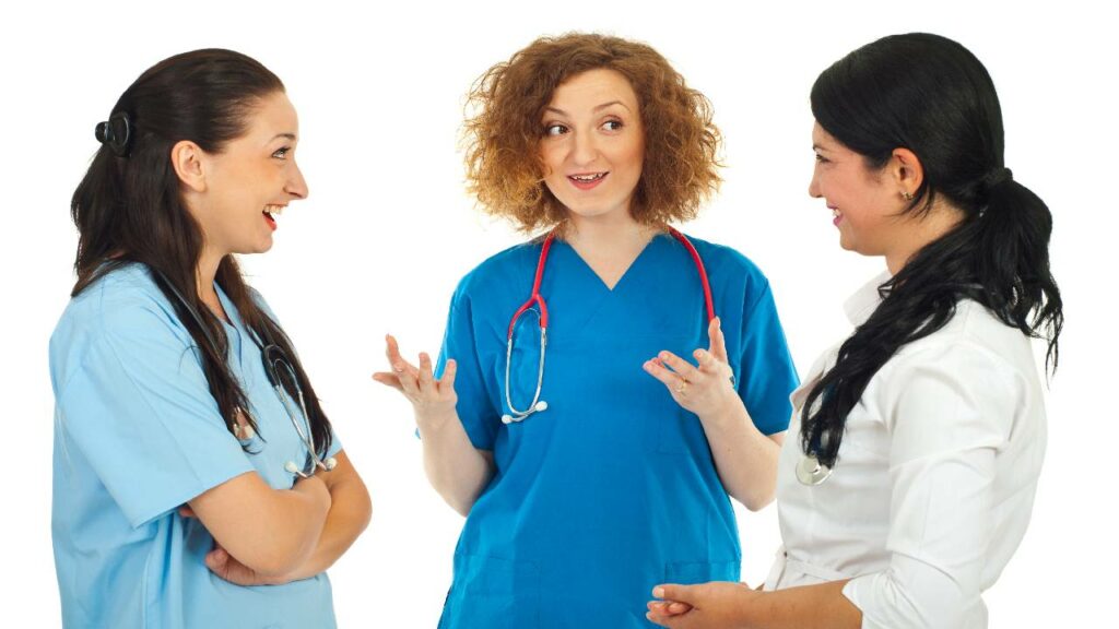 Three nurses talking